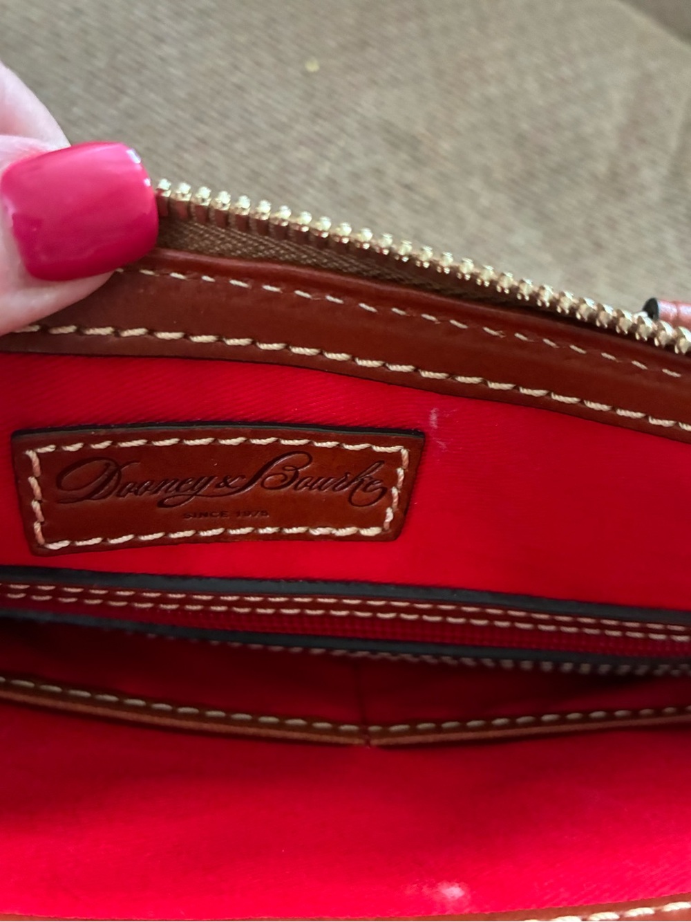 Dooney & Bourke Dark Brown Leather Dome Satchel with Tan Trim - Picture 5 of 7